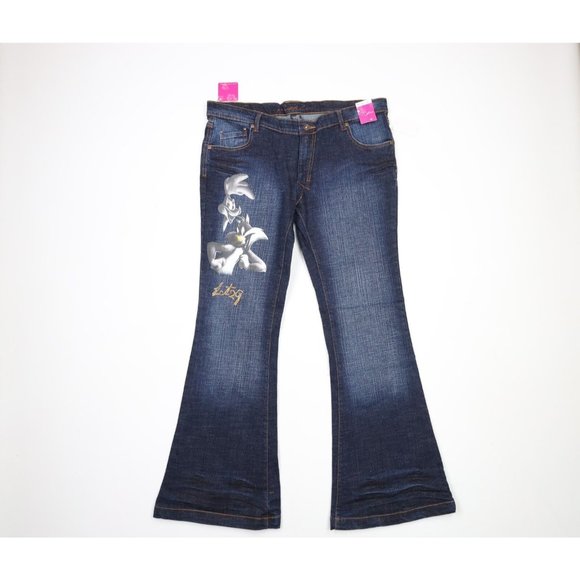 NOS Vintage Y2K Lot 29 Womens Size 15 Looney Tunes Wide Leg Flared Denim Jeans